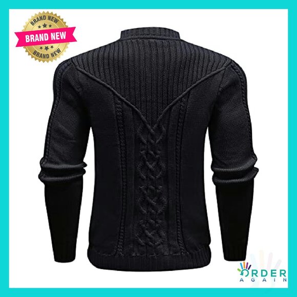 Classic Cable Knit Pullover Sweater Cozy Winter Minimal Chic Menswear - Picture 5 of 7